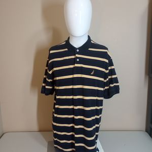 Nautica Blue and Yellow Men's Polo Large